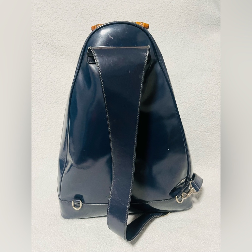 Gucci Bamboo Vintage Blue Patent Leather Sling Bag - Picture 3 of 14